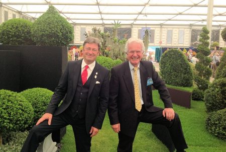 Alan Titchmarsh (Honorary EBTS UK Member) & James Crebbin-Bailey on the Topiary Arts Silver Gilt-Flora winning display