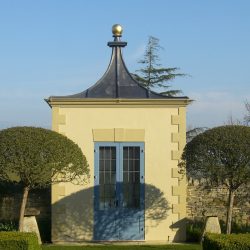 Summer House and trained Hawthorn trees